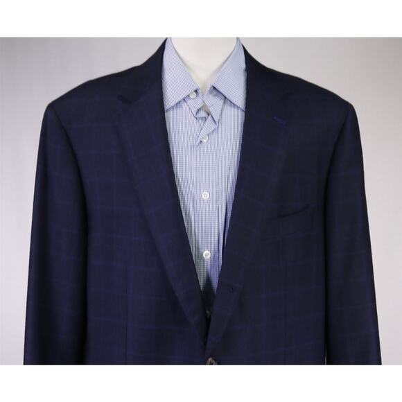 Andrew Lock Bespoke Tailored Navy Blue Windowpane Wool Fleece 2Btn Sportcoat 48L - Picture 3 of 11